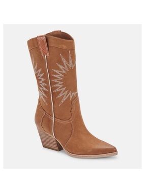 Dolce Vita Lawson Boot in Whiskey Nubuck Western Heeled Mid-Calf Boots 8 cowgirl